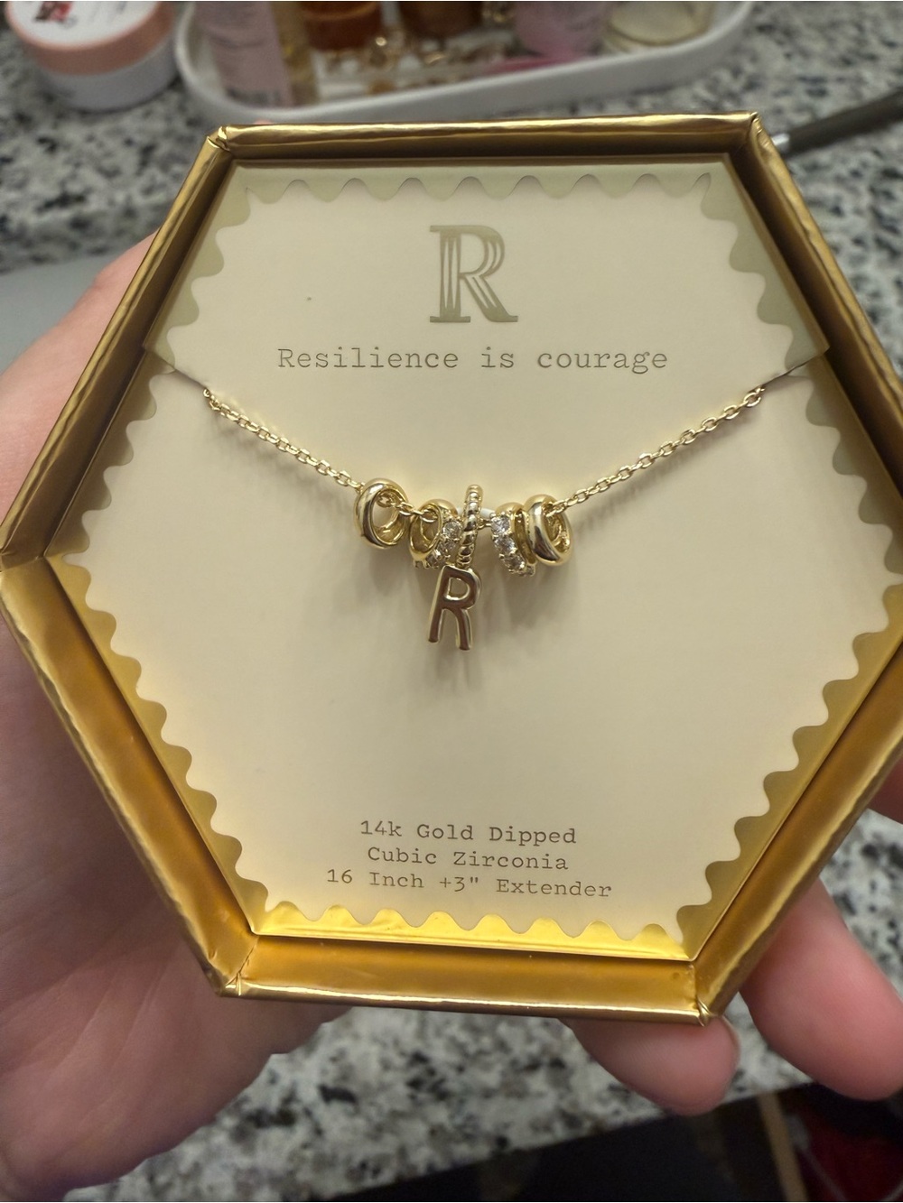 Target Gold Initial 'R' Charm Necklace with CZ Accents
